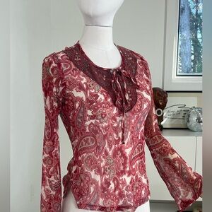Funky People Red Paisley  Y2K  Blouse Size S‎